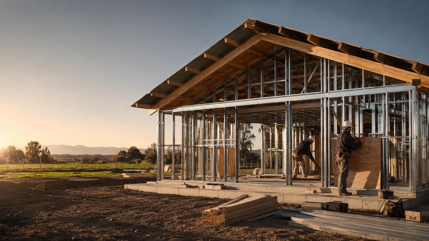 Vivienda residencial en construcción con estructura Metalcon